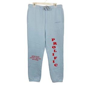 Prolific Light Blue & Red Graphic Sweatpants Logo Spell Out Lounge Men's Large